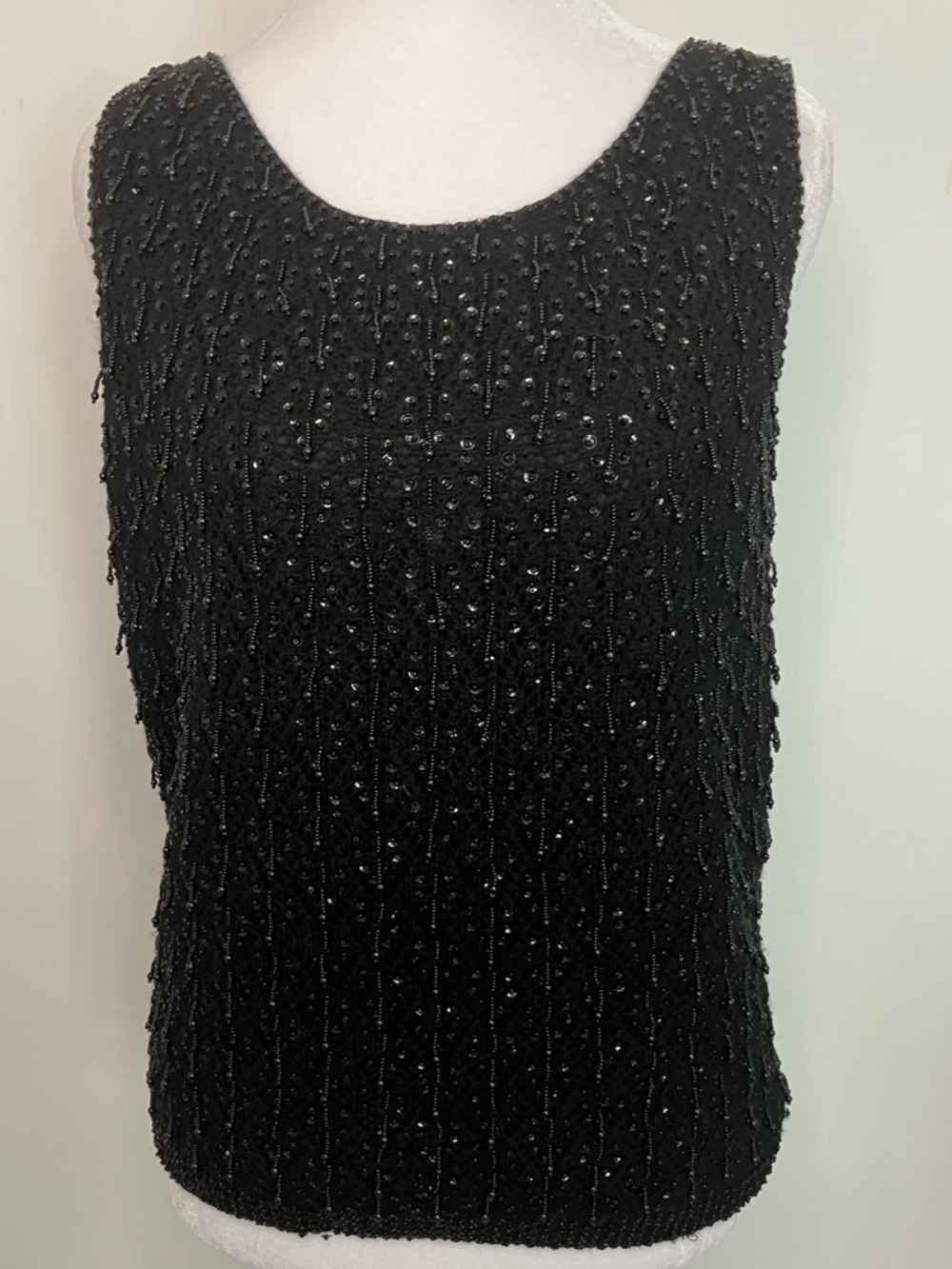 Cyn Les Hand Beaded Wool Tank Vintage 60s Elegant Luxury Formal Feminine Sz 36 M